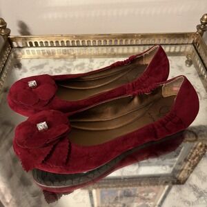 Baby Phat Shoes Womens Size 7M Red Suede Ballet Flats Flower Gem Comfort‎ Eden
